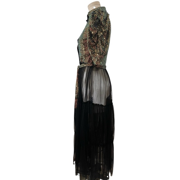 ❤️ Pastel Sequined Bodice x Tulle Gathered Saloon Skirt Maxi Dress - Picture 5 of 9